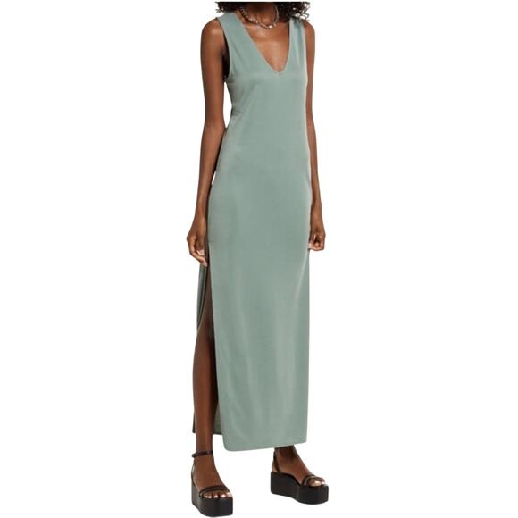 Open Edit Wear Two Ways V-Neck Sleeveless Knit Midi Dress in Green Agave Size XS - Picture 3 of 12